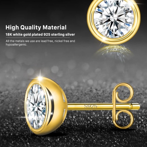 18k 2 Carats Bezel Round Diamond Moissanite Earrings - Picture 13 of 17